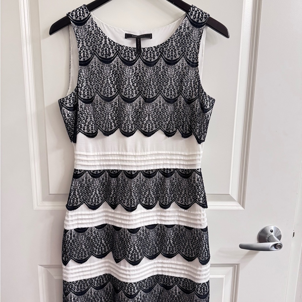 BCBGMaxAzria Black and White Scallop Midi Dress